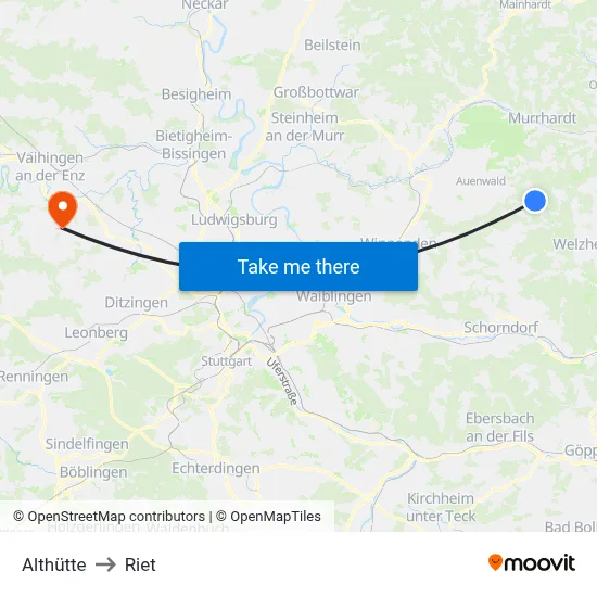 Althütte to Riet map