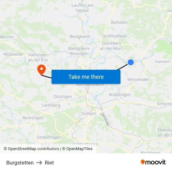 Burgstetten to Riet map