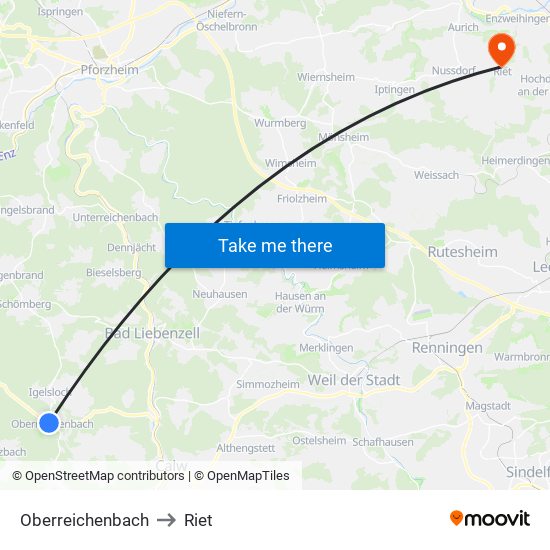Oberreichenbach to Riet map