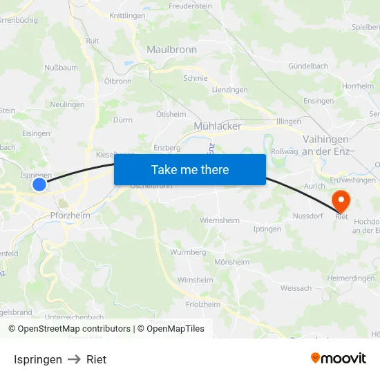 Ispringen to Riet map