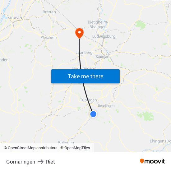 Gomaringen to Riet map