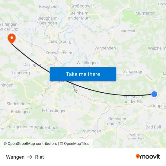 Wangen to Riet map