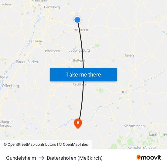 Gundelsheim to Dietershofen (Meßkirch) map