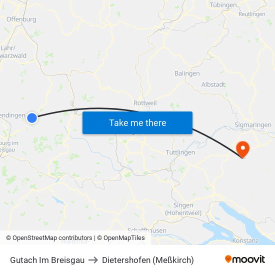 Gutach Im Breisgau to Dietershofen (Meßkirch) map