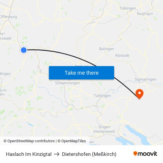 Haslach Im Kinzigtal to Dietershofen (Meßkirch) map