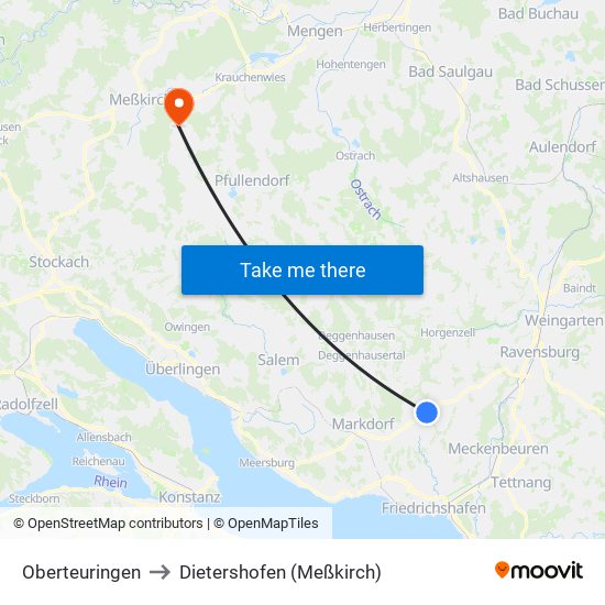 Oberteuringen to Dietershofen (Meßkirch) map