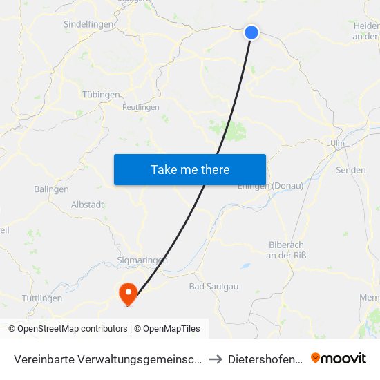 Vereinbarte Verwaltungsgemeinschaft Der Stadt Göppingen to Dietershofen (Meßkirch) map