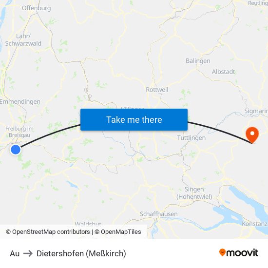 Au to Dietershofen (Meßkirch) map