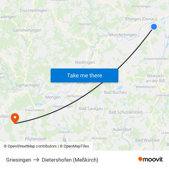 Griesingen to Dietershofen (Meßkirch) map