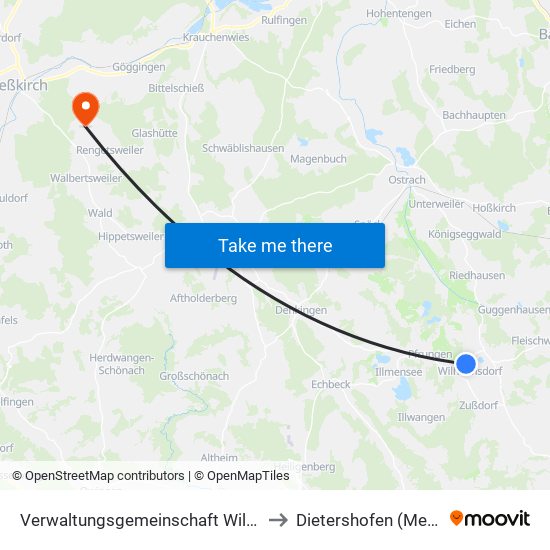 Verwaltungsgemeinschaft Wilhelmsdorf to Dietershofen (Meßkirch) map