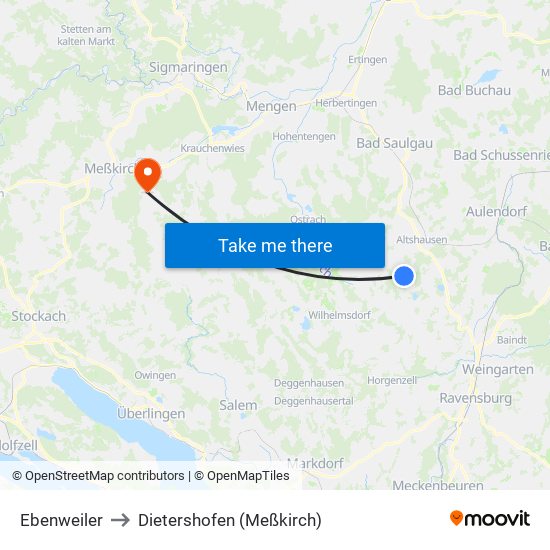 Ebenweiler to Dietershofen (Meßkirch) map