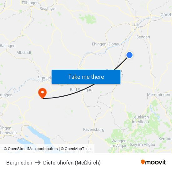 Burgrieden to Dietershofen (Meßkirch) map