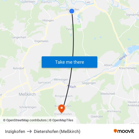 Inzigkofen to Dietershofen (Meßkirch) map