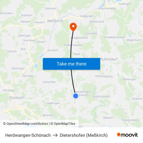 Herdwangen-Schönach to Dietershofen (Meßkirch) map