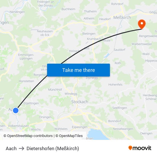 Aach to Dietershofen (Meßkirch) map