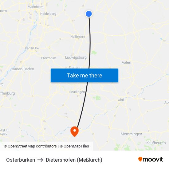 Osterburken to Dietershofen (Meßkirch) map