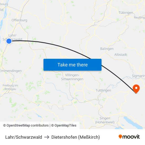 Lahr/Schwarzwald to Dietershofen (Meßkirch) map