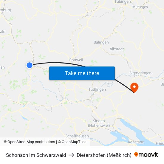 Schonach Im Schwarzwald to Dietershofen (Meßkirch) map