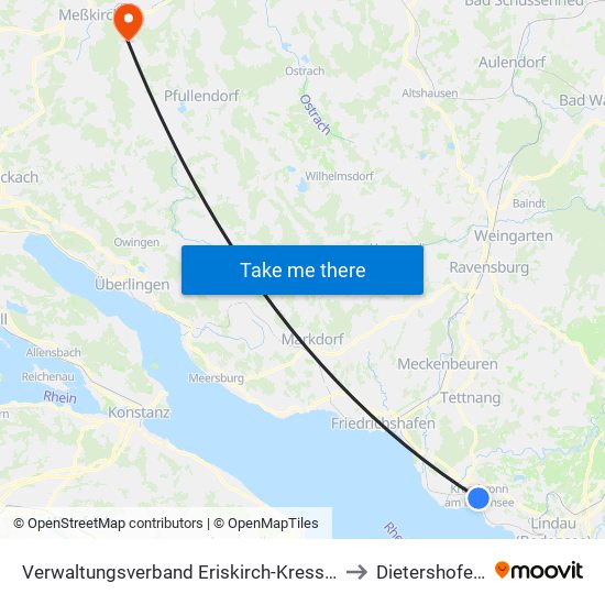 Verwaltungsverband Eriskirch-Kressbronn am Bodensee-Langenargen to Dietershofen (Meßkirch) map