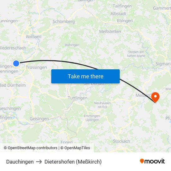Dauchingen to Dietershofen (Meßkirch) map