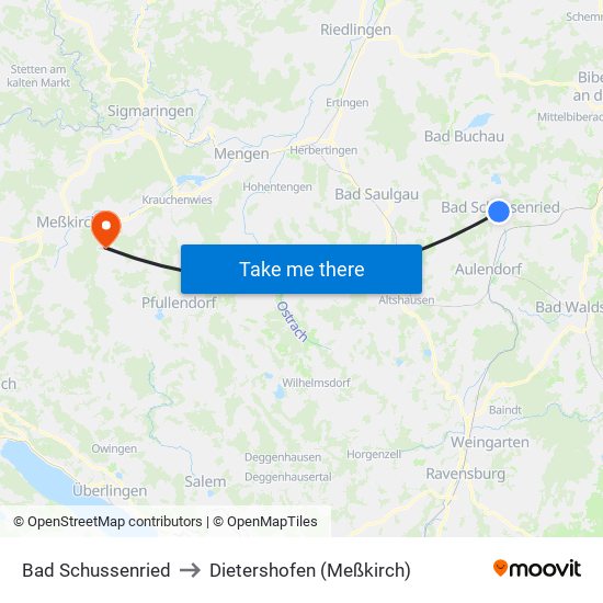 Bad Schussenried to Dietershofen (Meßkirch) map