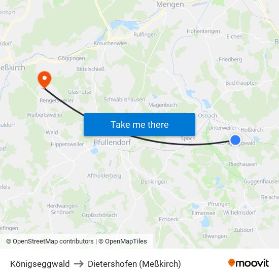 Königseggwald to Dietershofen (Meßkirch) map