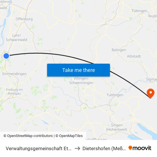 Verwaltungsgemeinschaft Ettenheim to Dietershofen (Meßkirch) map