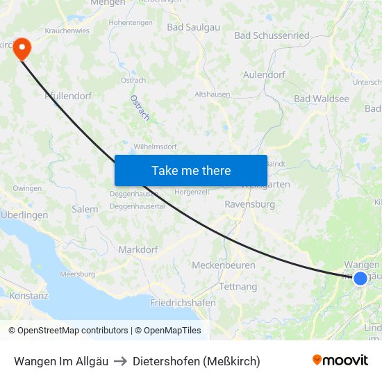 Wangen Im Allgäu to Dietershofen (Meßkirch) map