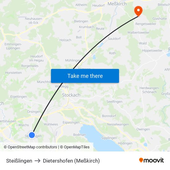 Steißlingen to Dietershofen (Meßkirch) map