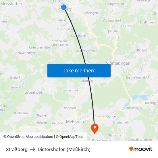 Straßberg to Dietershofen (Meßkirch) map