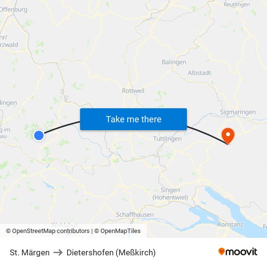 St. Märgen to Dietershofen (Meßkirch) map