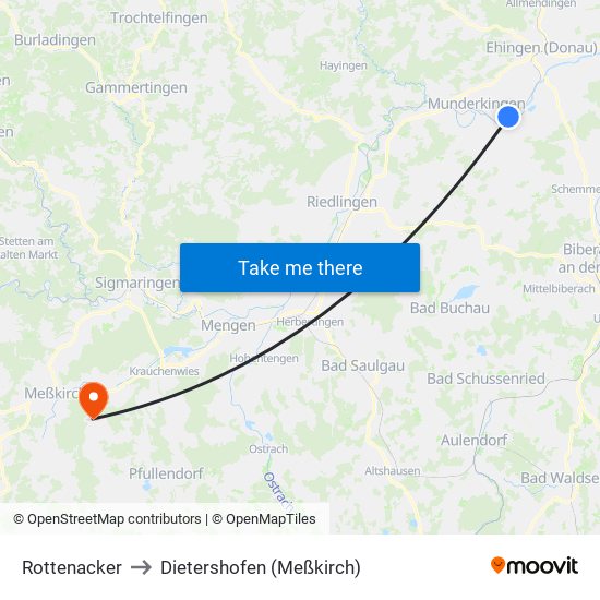 Rottenacker to Dietershofen (Meßkirch) map