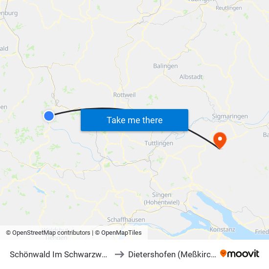 Schönwald Im Schwarzwald to Dietershofen (Meßkirch) map