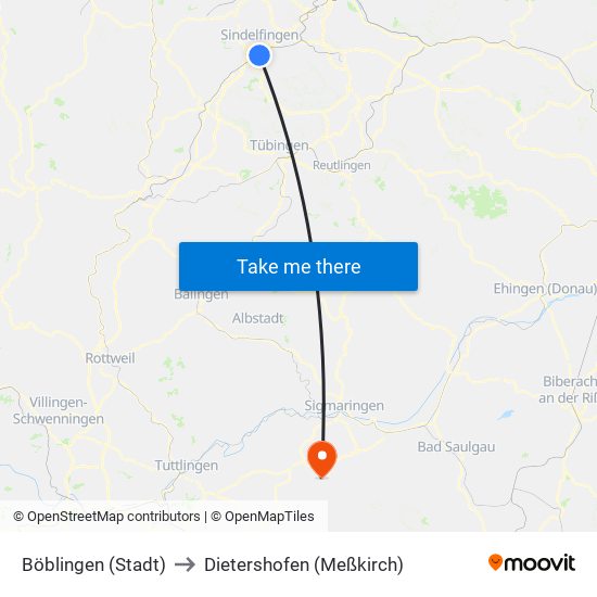 Böblingen (Stadt) to Dietershofen (Meßkirch) map