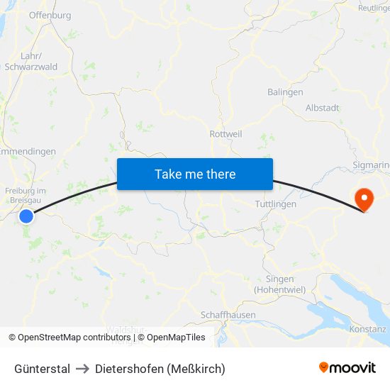 Günterstal to Dietershofen (Meßkirch) map