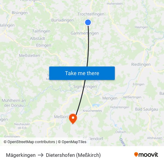 Mägerkingen to Dietershofen (Meßkirch) map