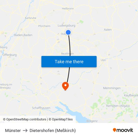 Münster to Dietershofen (Meßkirch) map