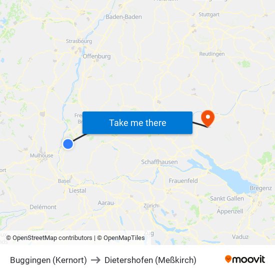 Buggingen (Kernort) to Dietershofen (Meßkirch) map