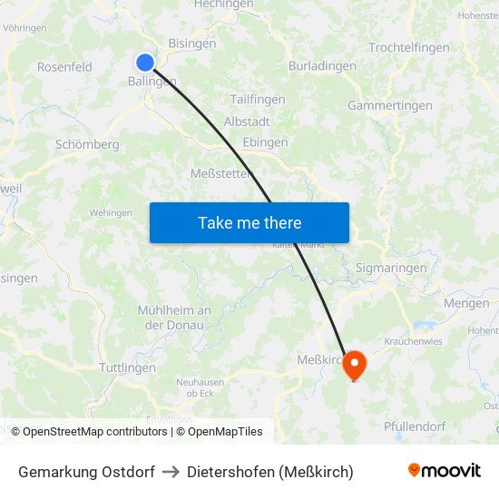 Gemarkung Ostdorf to Dietershofen (Meßkirch) map