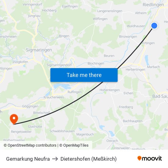 Gemarkung Neufra to Dietershofen (Meßkirch) map