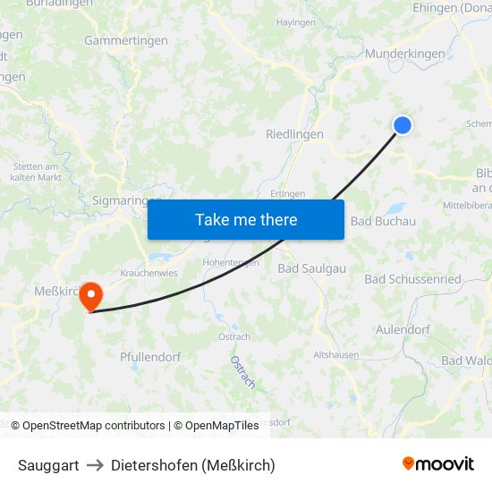 Sauggart to Dietershofen (Meßkirch) map