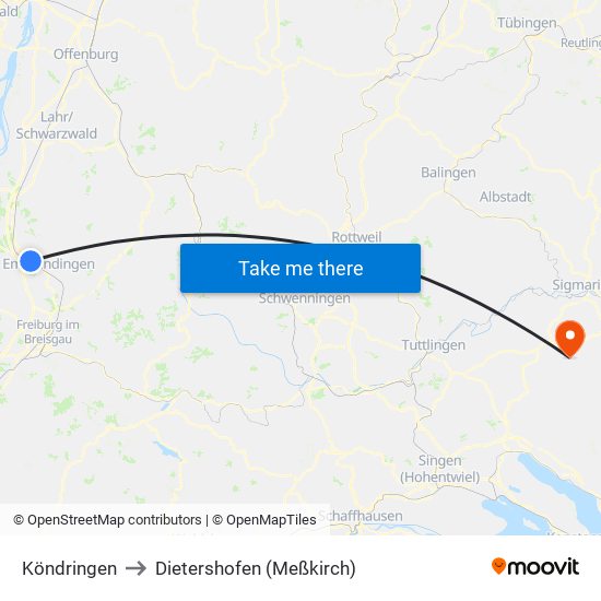 Köndringen to Dietershofen (Meßkirch) map