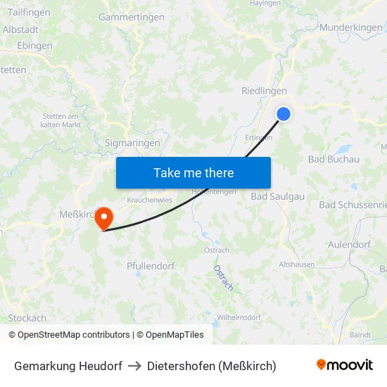 Gemarkung Heudorf to Dietershofen (Meßkirch) map