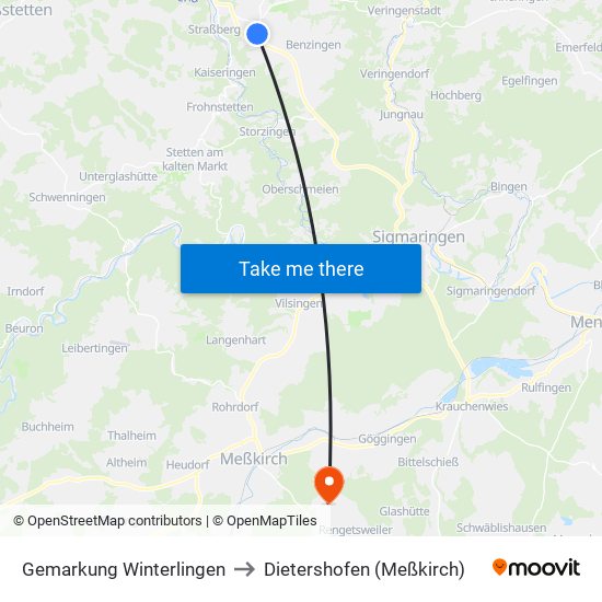 Gemarkung Winterlingen to Dietershofen (Meßkirch) map