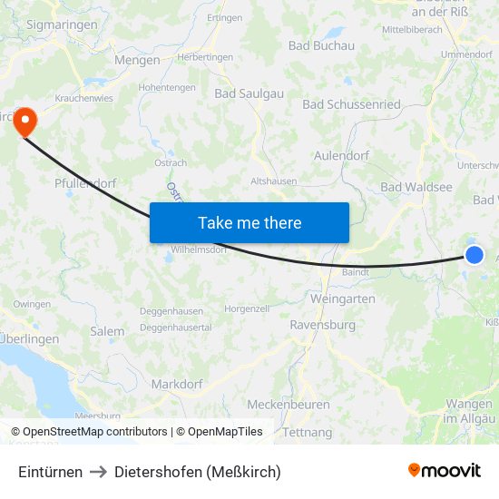 Eintürnen to Dietershofen (Meßkirch) map