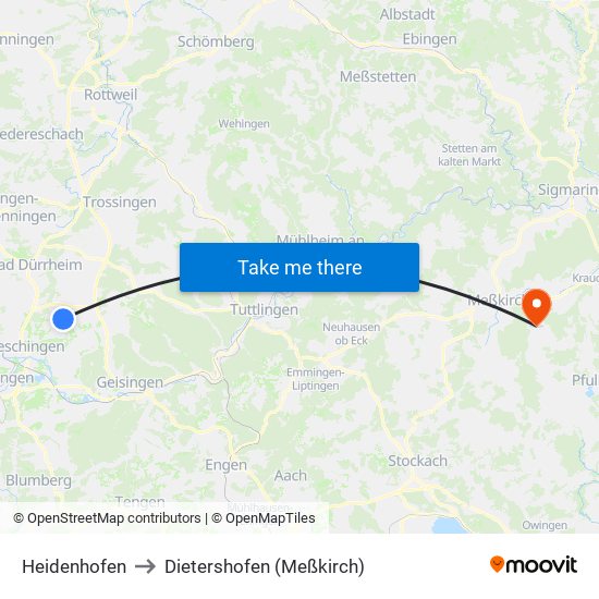 Heidenhofen to Dietershofen (Meßkirch) map