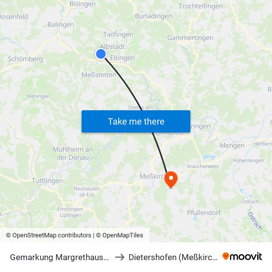 Gemarkung Margrethausen to Dietershofen (Meßkirch) map