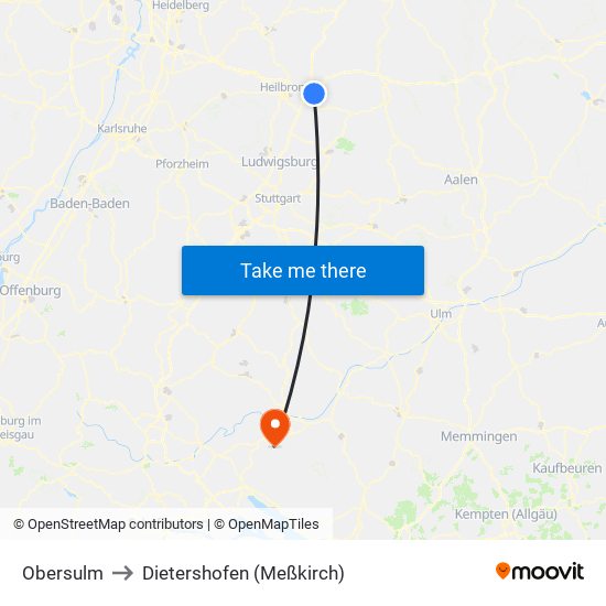 Obersulm to Dietershofen (Meßkirch) map