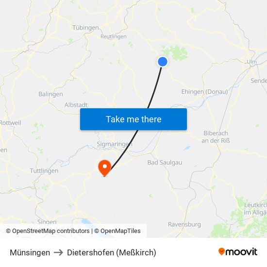 Münsingen to Dietershofen (Meßkirch) map
