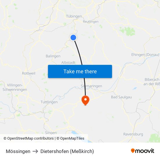 Mössingen to Dietershofen (Meßkirch) map